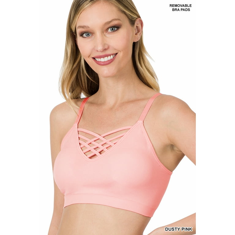 TheLovely Women's & Plus Front V-Lattice Bralette Sports Bra with  Adjustable Straps and Removable Bra Pads