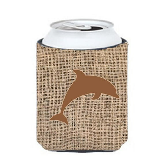 Dolphin Burlap And Brown Can Or Bottle Hugger
