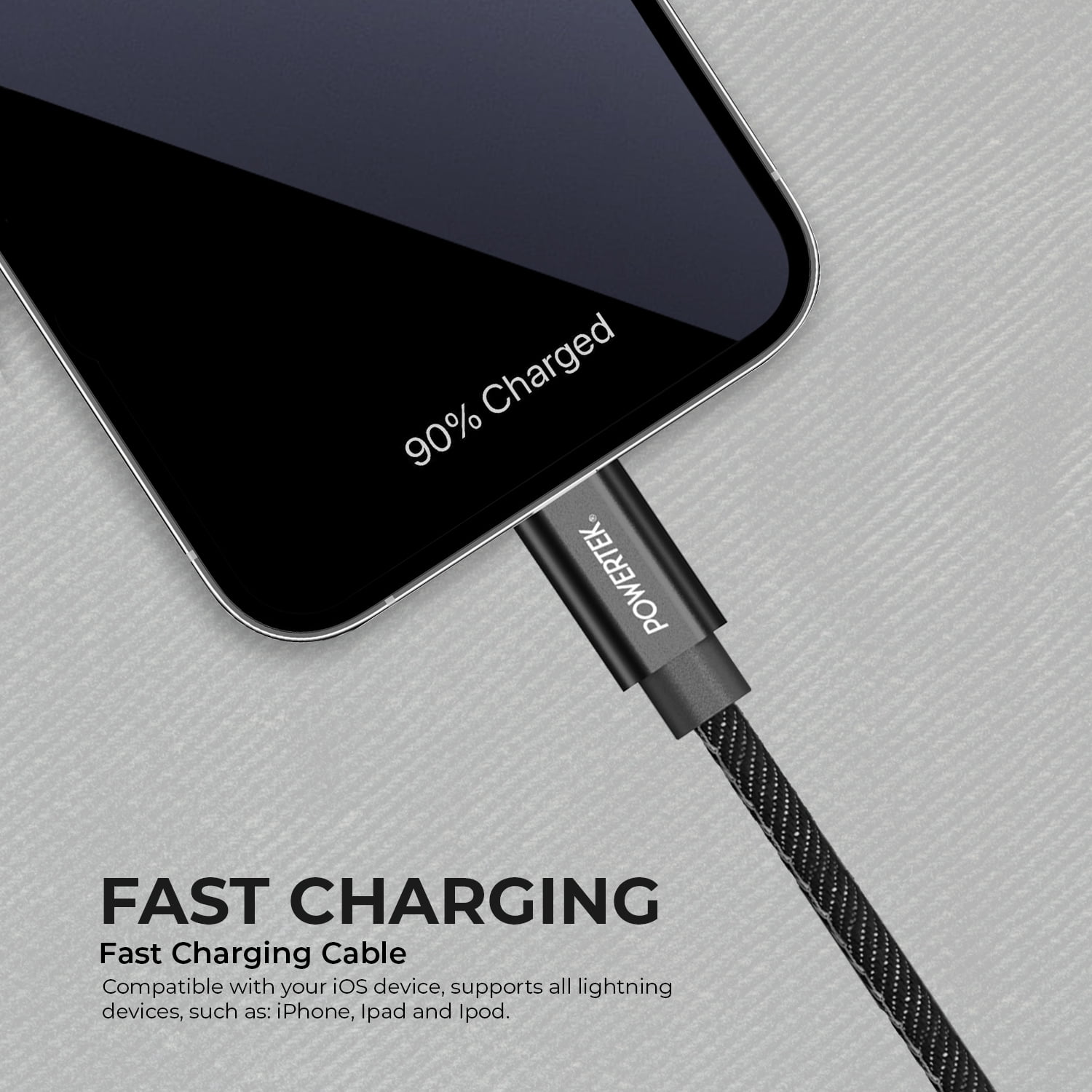 Liquipel Powertek Denim USB-A to Lightning - Black