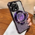 thumbnail image 5 of Glitter Kickstand Case for iPhone 17,Cute Luxury Bling Sparkly Case with Camera Lens Protector Liquid Flowing Ring Stand Soft TPU Bumper Shockproof Women Girls Cover for iPhone 17 6.3",Purple, 5 of 8