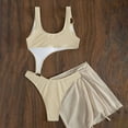thumbnail image 4 of One Piece Swimsuit Women High Cut Bathing Suit with Cover Up Skirt Solid Color One-Piece Swimsuits Trendy (Beige XL), 4 of 6