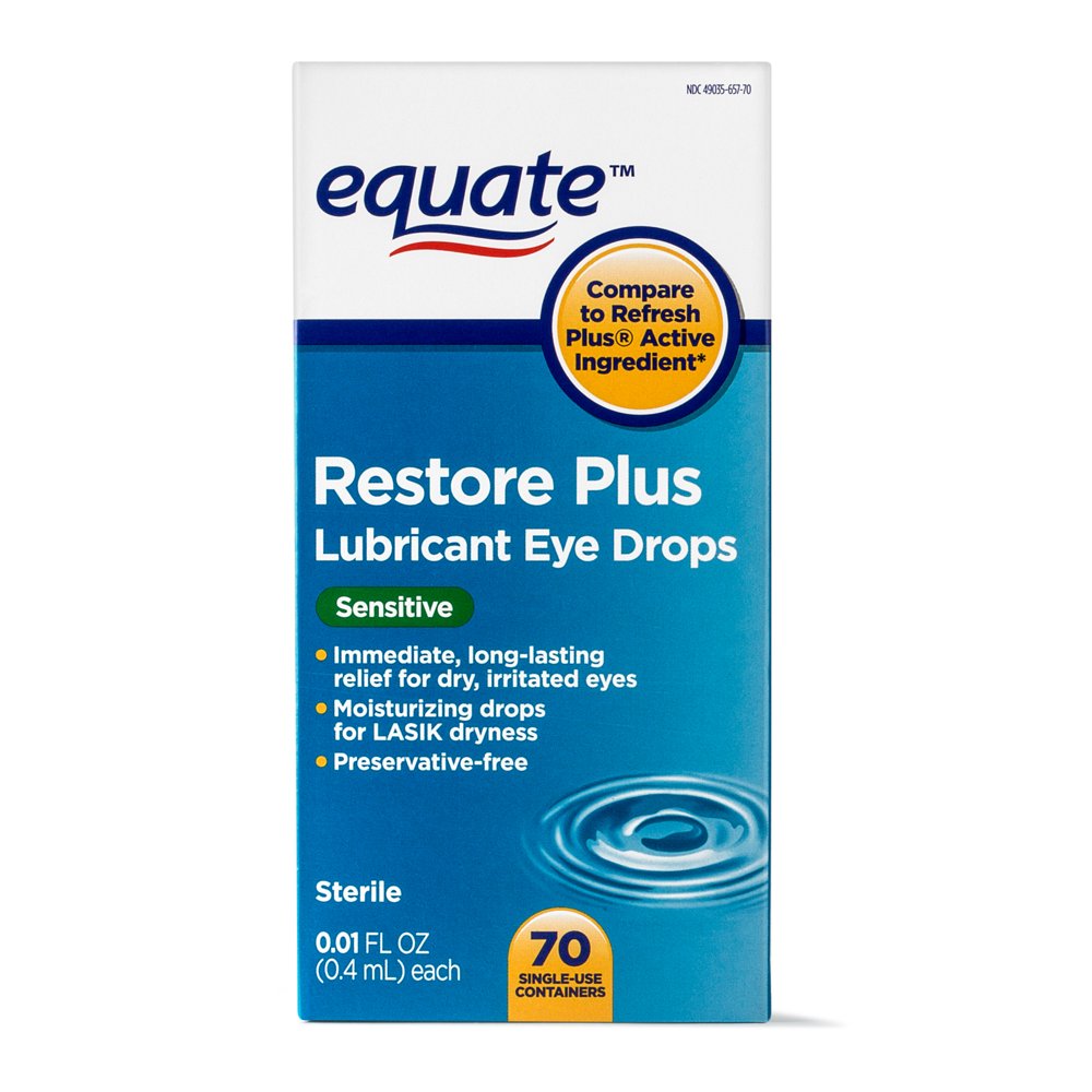 Equate Restore Plus Lubricant Eye Drops, for Lasik Dryness, 70 Ct