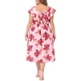 thumbnail image 4 of DARING DIVA Women's Plus Size Floral Ruffle Short Sleeves Tie Back V Neck Dress 1X Pink, 4 of 6