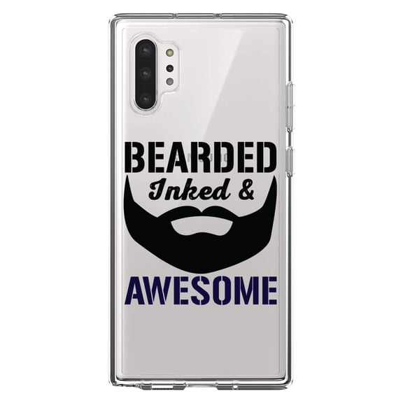 DistinctInk Clear Shockproof Hybrid Case for Galaxy Note 10 PLUS (6.8" Screen) - TPU Bumper Acrylic Back Tempered Glass Screen Protector - Bearded Inked & Awesome