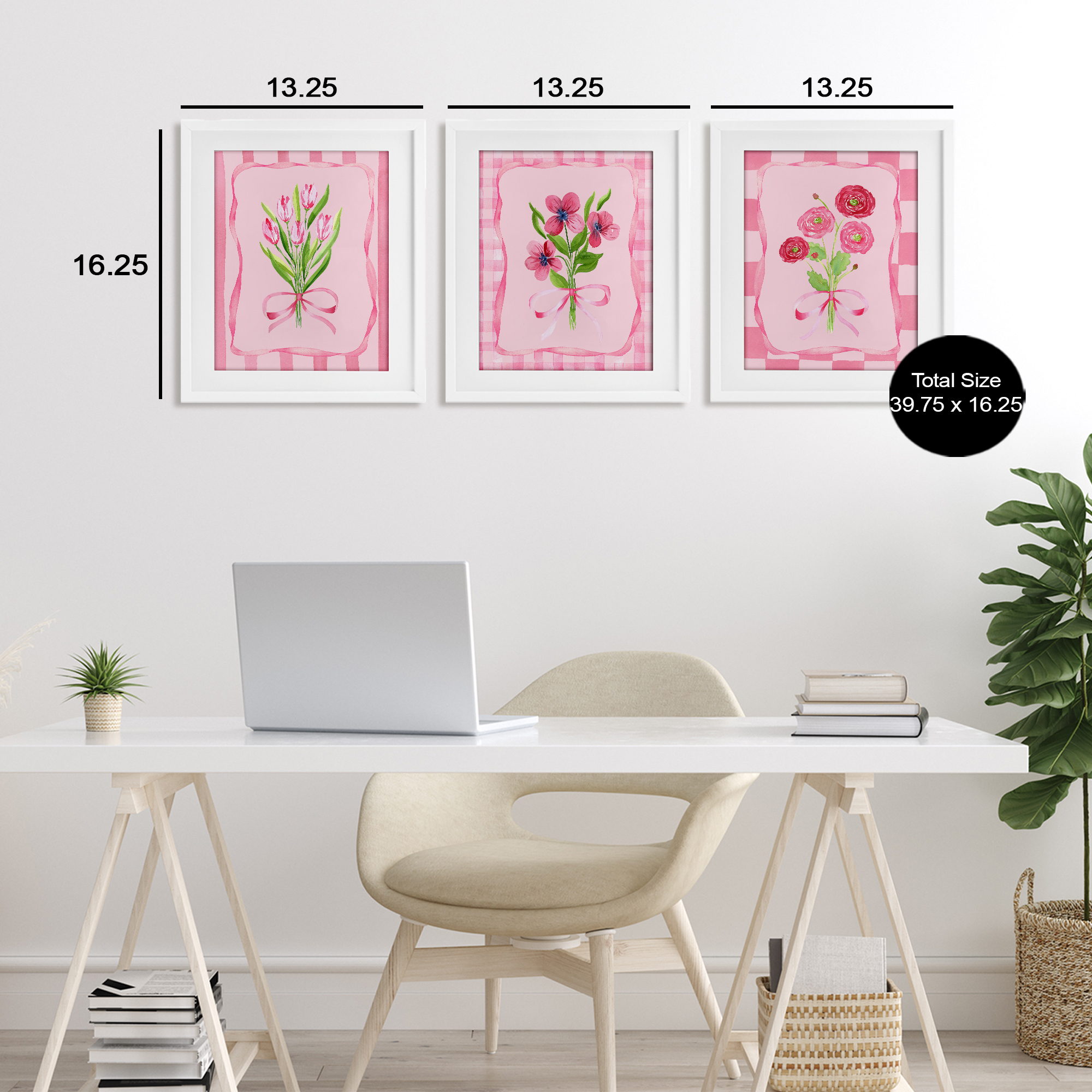 Pretty & Sweet Bordered Flowers 3 Piece White Framed Print Under Glass Set, design by Nina Jacobs