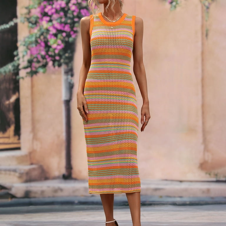 Crochet Dresses for Women Sexy Hollow Out Knitted Beach Bikini Cover Ups Sleeveless Crew Neck Trendy Stripe Printed Slim Fit Cover-Up Tank Midi Dress - Walmart.com Crochet Dresses for Women Sexy Hollow Out Knitted Beach Bikini Cover Ups Sleeveless Crew Neck Trendy Stripe Printed Slim Fit Cover-Up Tank Midi Dress - Walmart.com