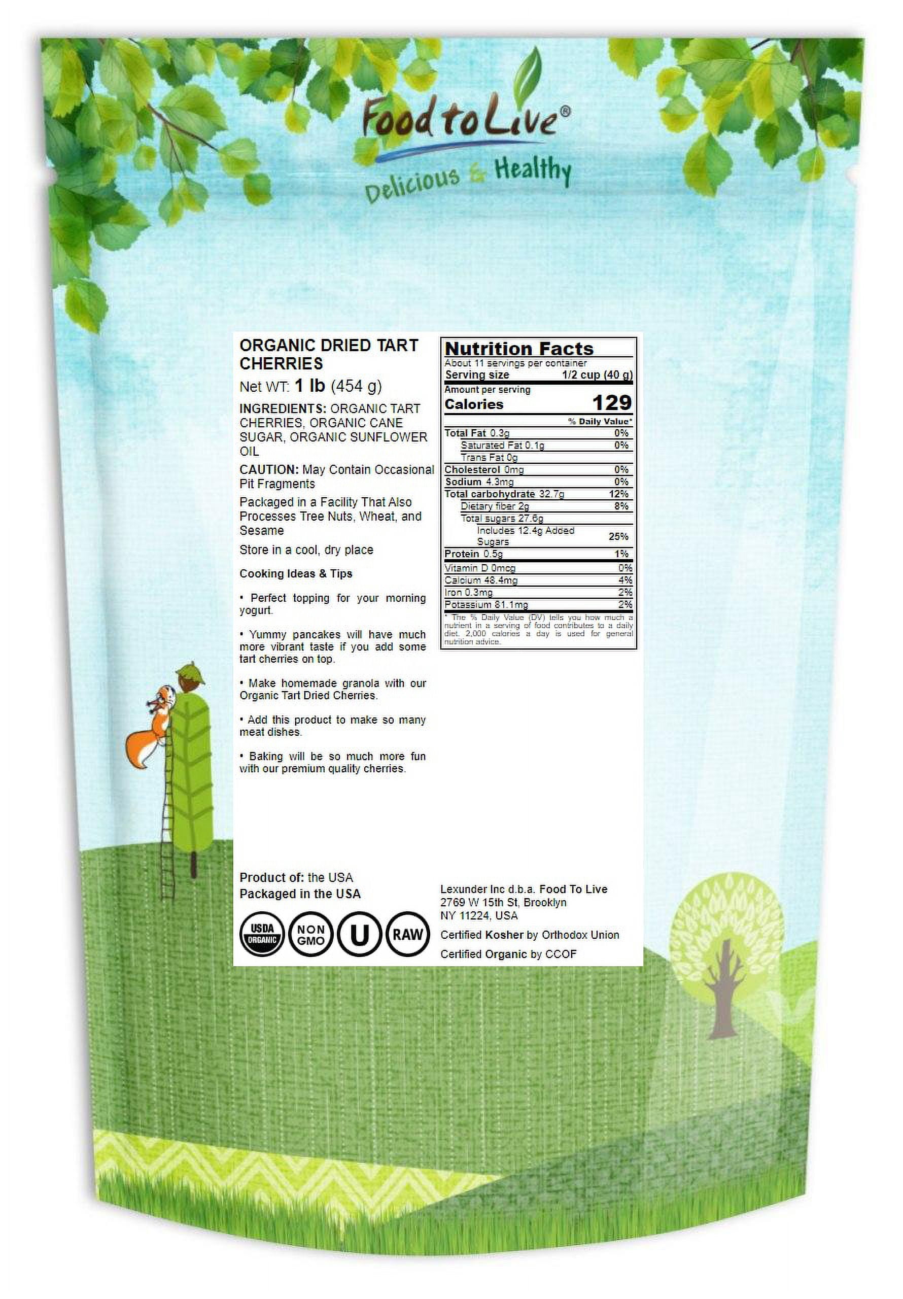 Organic Dried Sour Cherries, 1 Pound — Non-GMO, Raw, Vegan — by Food to Live