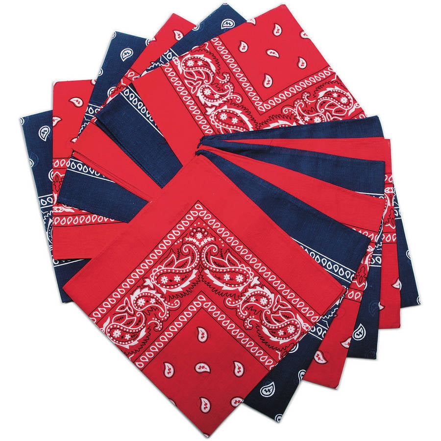 PACK OF 2 UNISEX 100% POLYESTER 20" X 20" PAISLEY RED & BLUE W/DESIGNS BANDANAS 