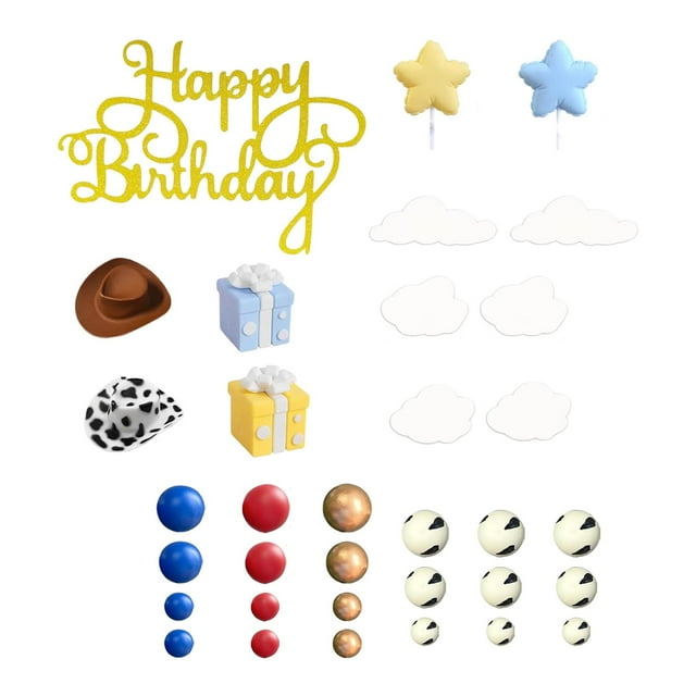 34 adornos para tartas con forma de sombrero de vaquero, y bola, ideales para fiestas de cumpleaños con temática .