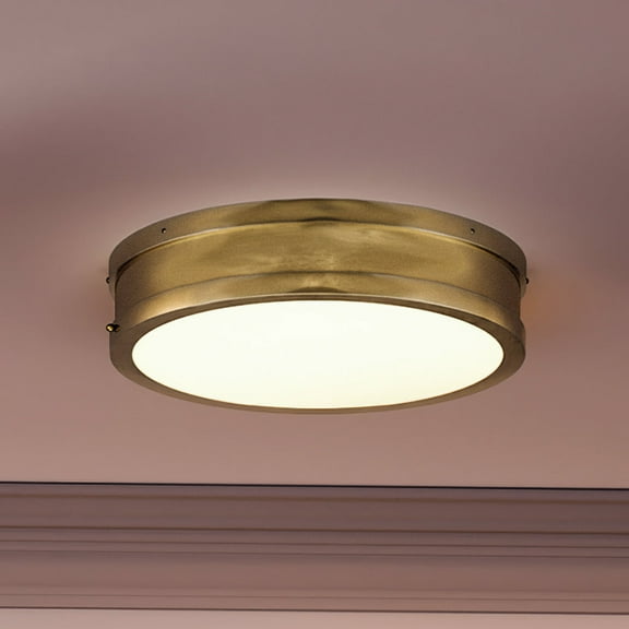 Luxury Craftsman Indoor Ceiling Light, 3.50''H x 12.75''W, with Vintage Style Elements, Antique Design, Rustic Brass Finish and Weathered Brass Steel Shade, UQL4170