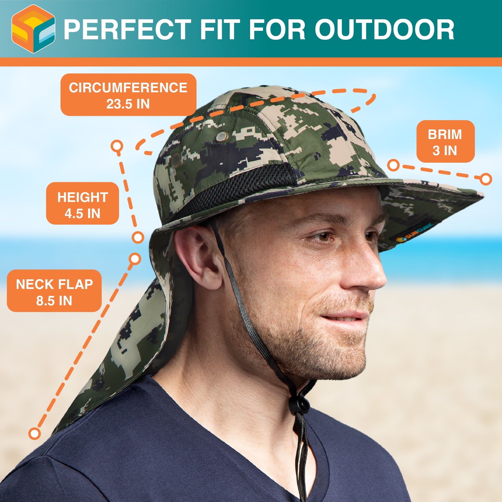 SUN CUBE Sun Hat for Men, Wide Brim Fishing Hat Neck Flap Cover