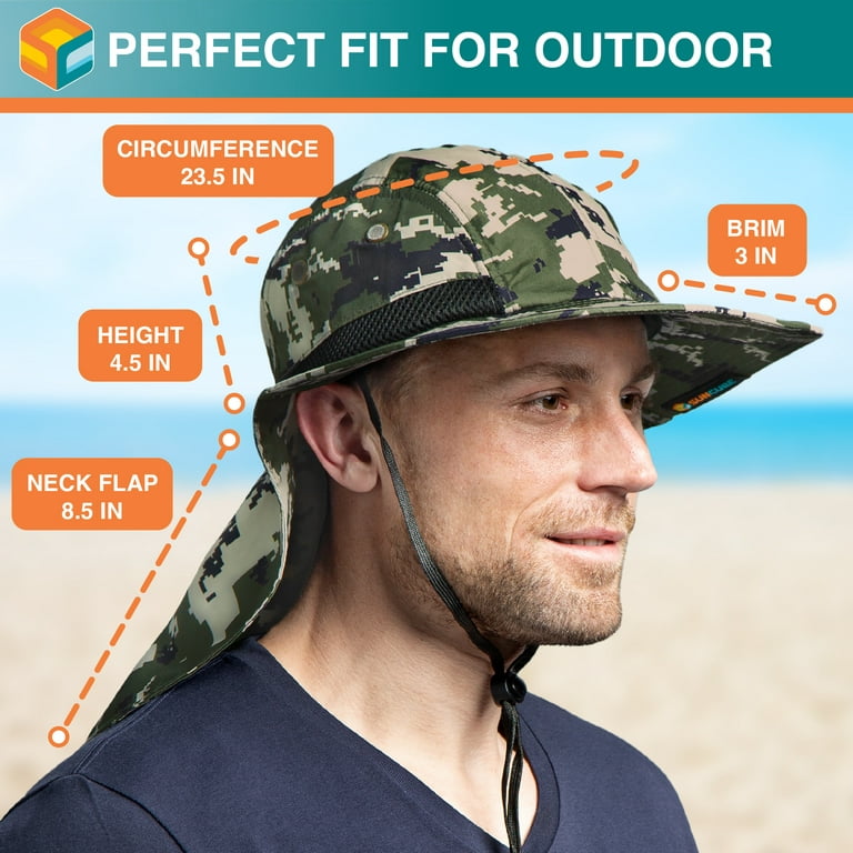 Sun Cube Wide Brim Sun Hat for Men Outdoor Sun Protection Boonie Hat | Adjustable Fit Breathable Summer Hat for Safari Hiking Fishing - Olive
