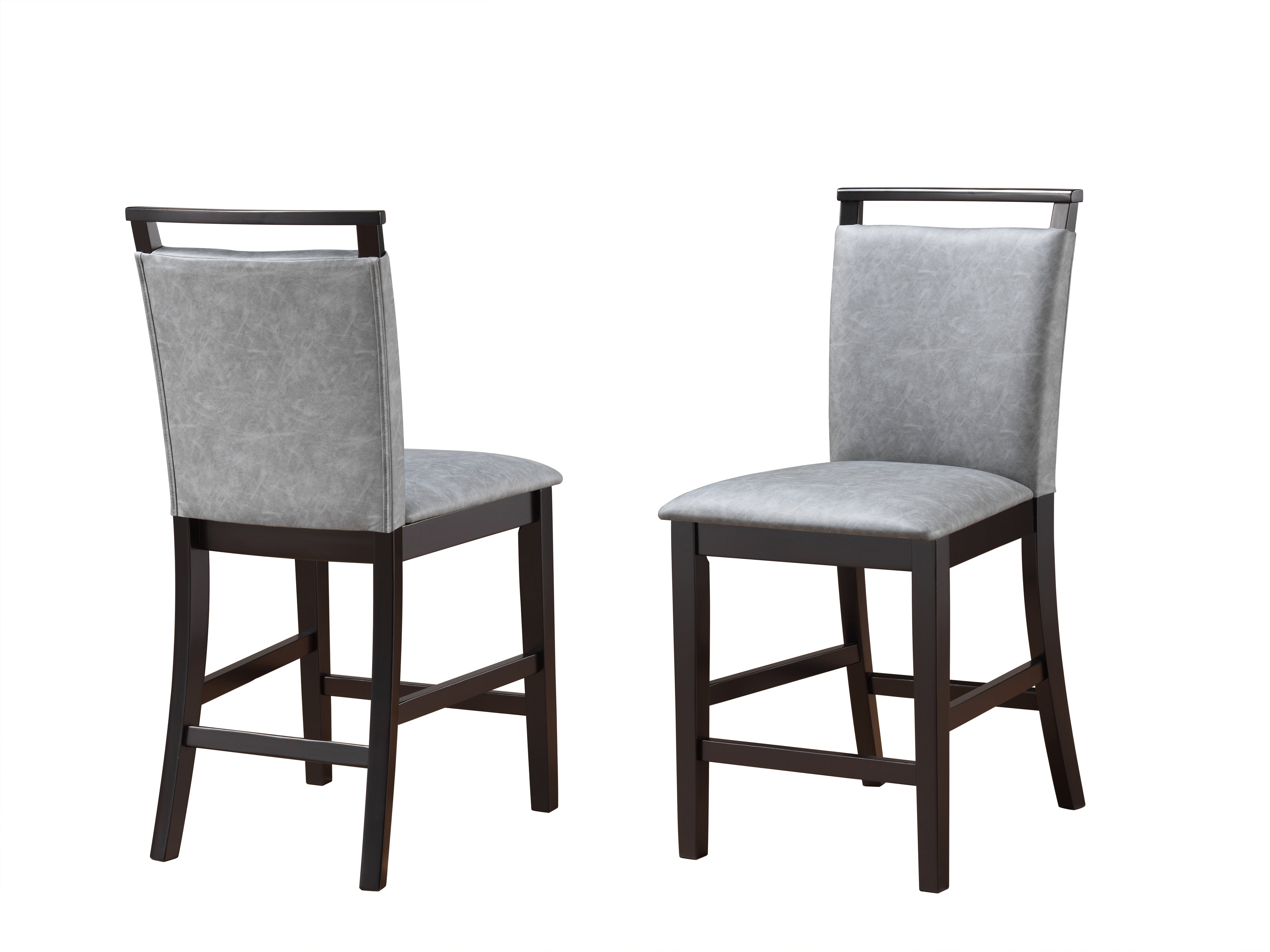 Canal Counter Height Bar Stools, Gray Faux Leather & Cappuccino Wood,, Transitional (Set of 2 