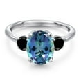 thumbnail image 3 of Gem Stone King 3.54 Ct Oval Millennium Blue Mystic Topaz Black Diamond 925 Sterling Silver Ring, 3 of 6