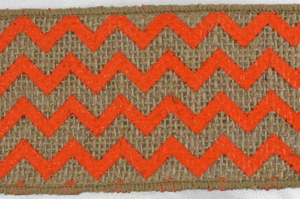 2.5" x 10 Yards Chevron Design Natural Burlap Jute Ribbon (Orange)