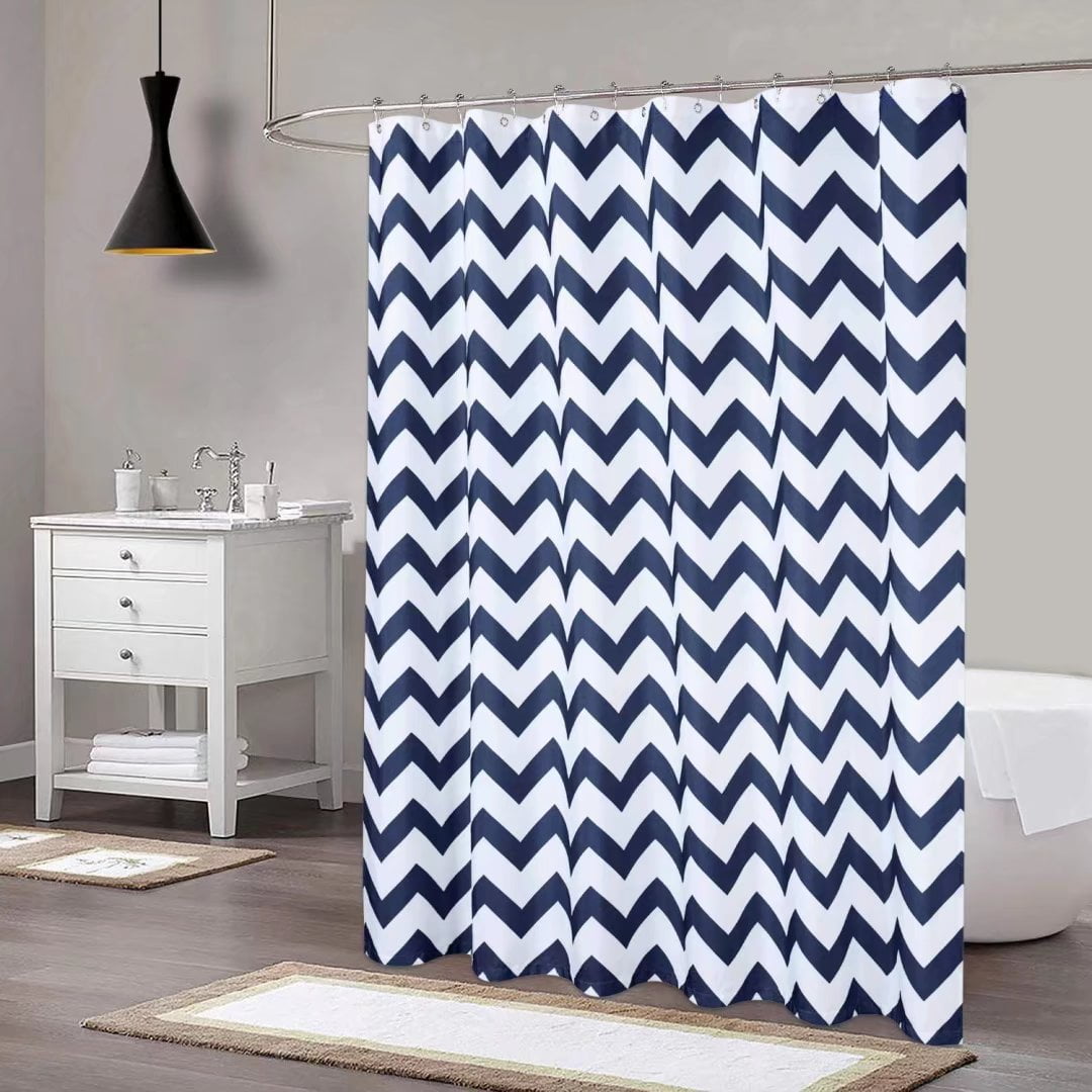 Kitsin Chevron Fabric Shower Curtains, Heavy Weight Thick Striped