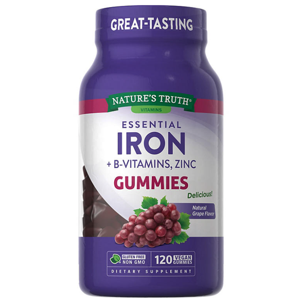 Nature's Truth Iron Gummies with BVitamins + Zinc, Natural Grape