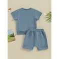 thumbnail image 4 of Qtinghua Infant Toddler Baby Girl Boy Summer Clothes Short Sleeve Embroidery T-shirt Tops with Shorts Outfits Blue 18-24 Months, 4 of 9