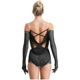 thumbnail image 3 of SiiRoh Women 2 Pieces Latin Dance Outfit Tassel Samba Salsa Jazz Dance Leotards Bodysuit with Gloves Black M, 3 of 7