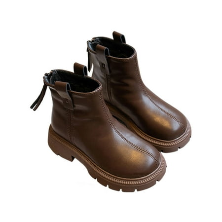

Fangasis Girls Slip Resistant Short Bootie Zip Up Comfort School British Style Winter Shoes Brown 11C