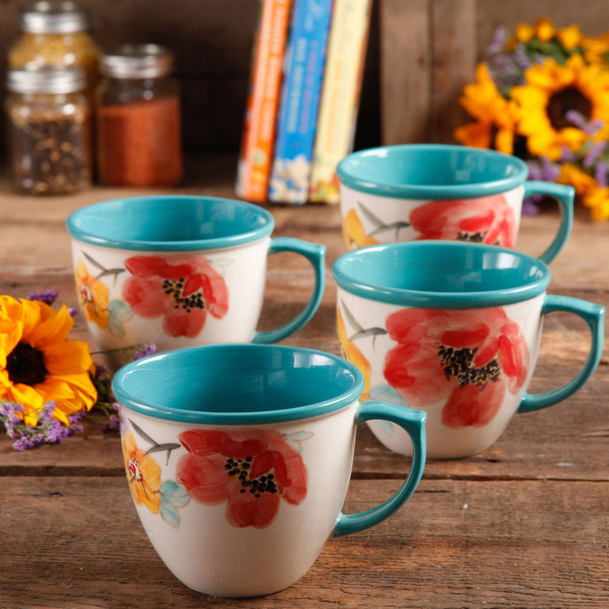 The Pioneer Woman Vintage Floral Set of 4 Mug Coffee Cup 16 oz 