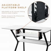 Vividwood Sewing Table, Large Sewing Machine Table with Adjustable Platform and Storage Shelf