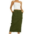 thumbnail image 2 of Kcocoo Women Solid Casual High Waist Slim Back Split Jean Skirt With Pockets Denim Cotton Army Green M, 2 of 6