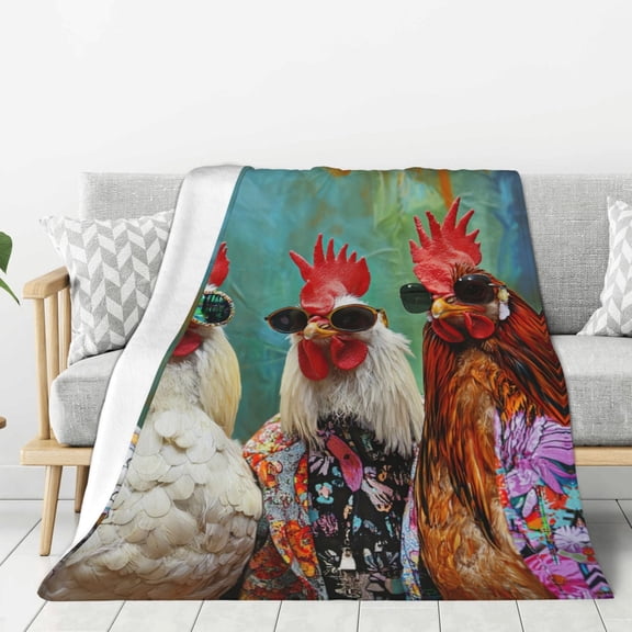 Chicken Blanket Soft Cozy Flannel Throw Blankets Cute Chicken Themed Printed Decor Blanket for Couch Sofa Bed Chair 50x40
