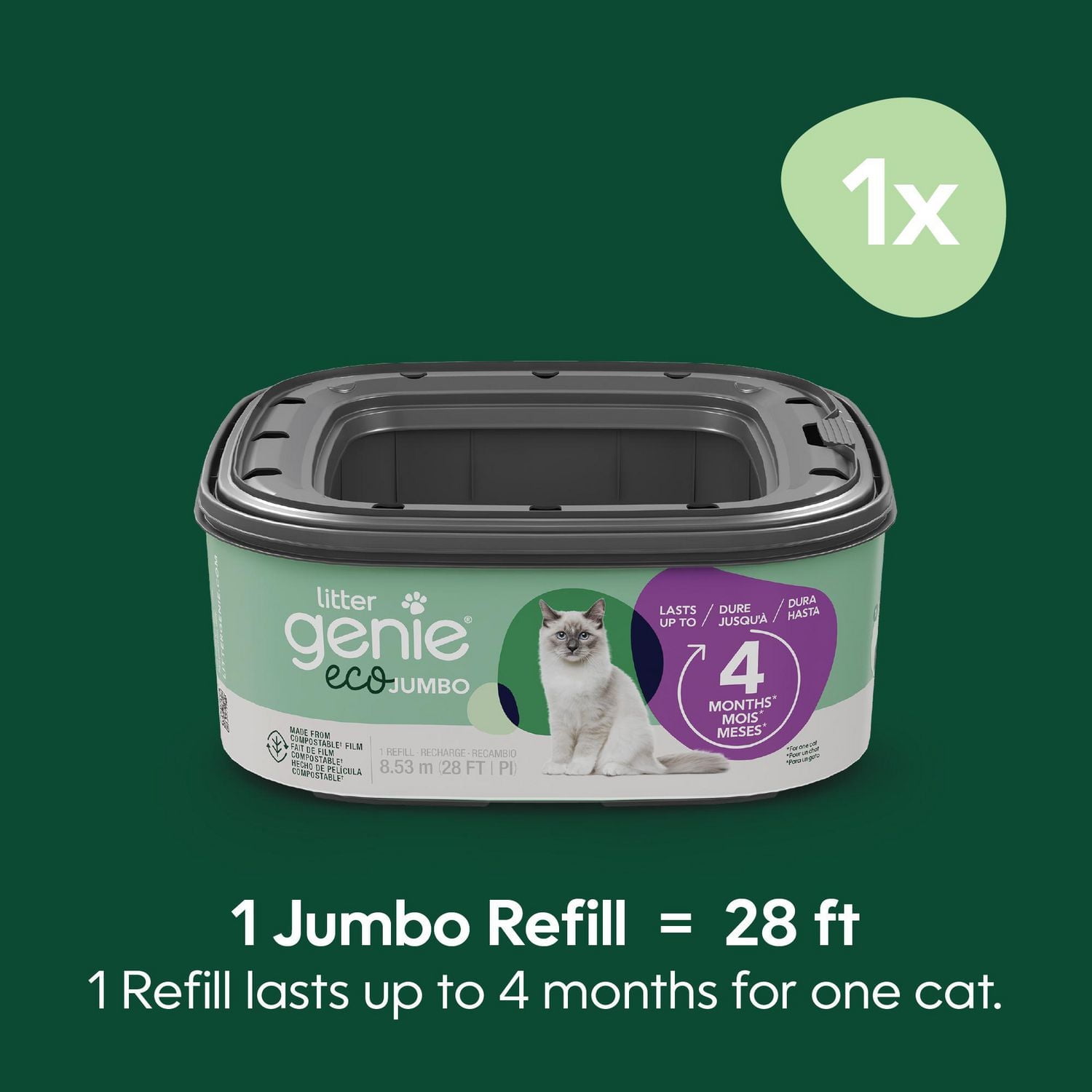 Litter Genie Eco Jumbo refill- 1pk - Compostable cat litter bags