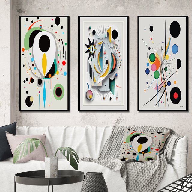 Designart "Ethereal Séance V" Modern Geometric Framed Wall Art Set Of 3 - White Abstract Frame Canvas Set For Living Room Decor