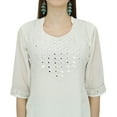 thumbnail image 3 of Bimba Women's White Georgette Embroidered Dress Kurti Indian Kurta Clothing-10, 3 of 5