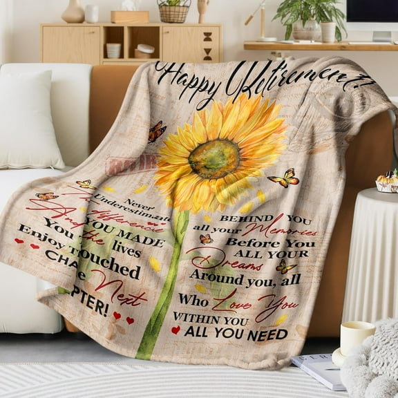 Retirement Gifts for Women, Best Retired Blanket 60x50 in, Sunflower Retirement Gift for Woman 2024, Retired Farewell Gifts for Woman Coworker, Going Away Goodbye Gifts for Coworkers Leaving Gift