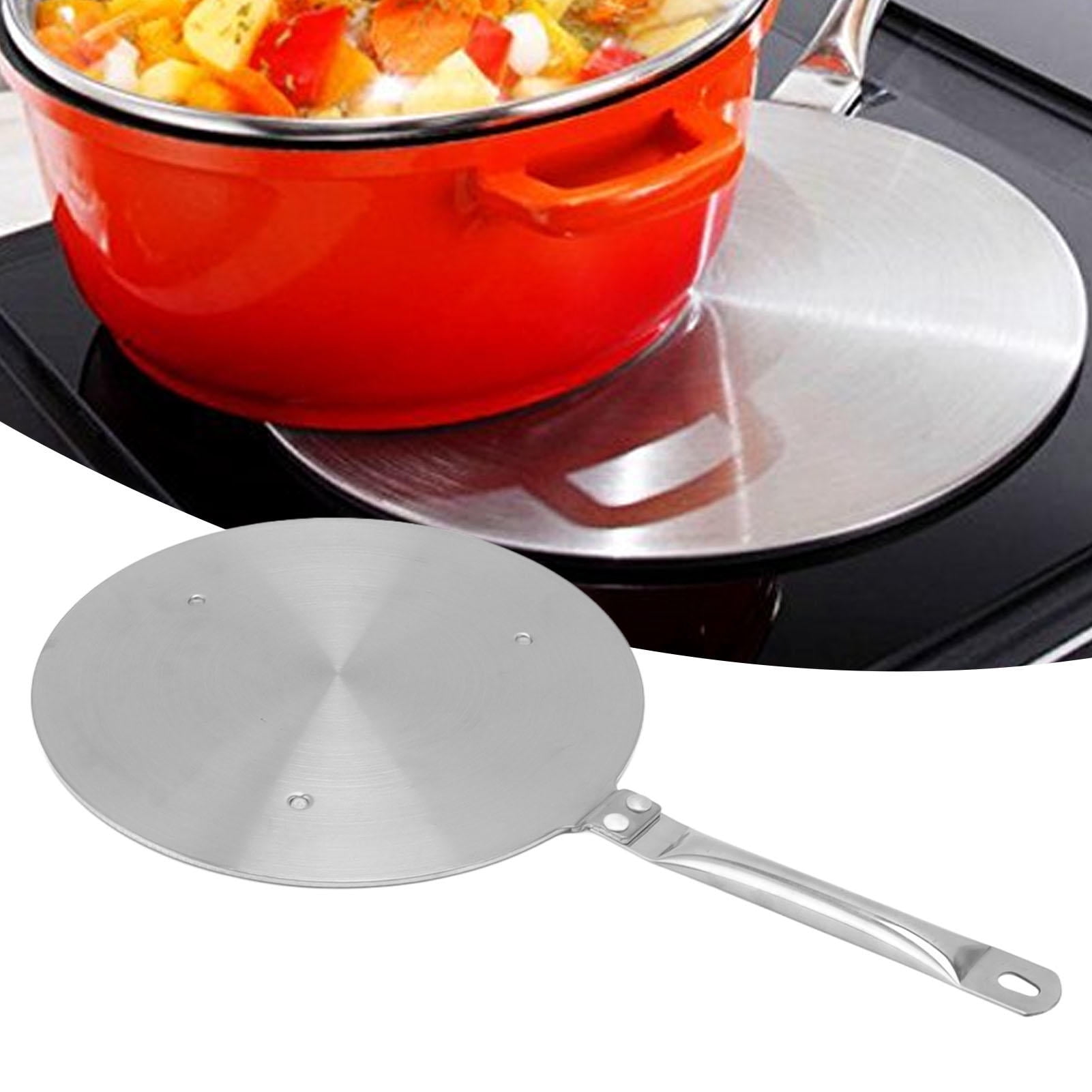 YAHHU 9.4 Inches / 24 cm Stainless Steel Heat Diffuser Plate with Handle, Universal Induction Cooker Adapter for Gas and Electric Stoves