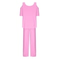 thumbnail image 5 of DDAPJ pyju Summer 2 Piece Outfits for Women Cotton Linen Lounge Sets Basic Solid Half Sleeve Cold Shoulder Top Wide Leg Pants Suits Loose Comfy Yoga Tracksuit Plus Size Loungewear Pink XL, 5 of 6