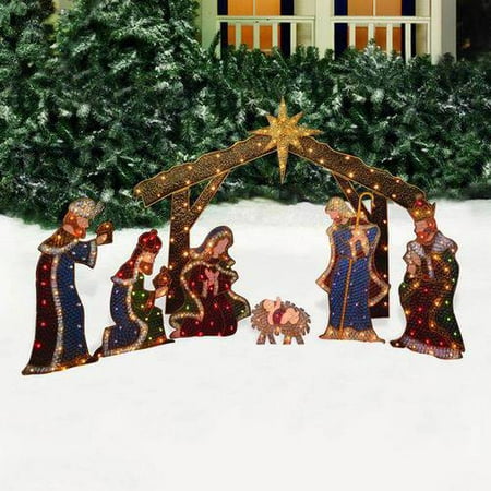 Holiday Time Nativity Set With Manger Light Sculpture 7 Piece Set