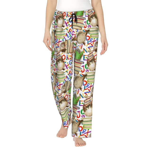 Fotbe Owl Back To School Pantalones de Pijama para Mujer, Pantalones de Dormir, Pantalones Pj con Cordón y Bolsillos-Large