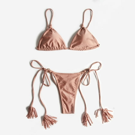 

Finelylove Women Swimsuits Lightly Lined Sport Bra Style Bikini Pink M