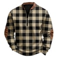 thumbnail image 2 of Men's Casual Sweatshirt American Checkered Print Round Neck Long Sleeve Half Pullover for Winter Retro Street Style,Khaki,L, 2 of 4