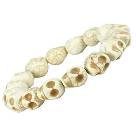 - Fashion Jewelry White Created-turquoise skull stretch bracelet - women men - sk010