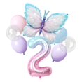 thumbnail image 3 of Decoración para fiesta de cumpleaños con forma de mariposa morada y rosa, vasos de papel, platos, vajilla, suministros, telón de fondo, pancarta, globos, regalos para bebés y niños, 3 of 5