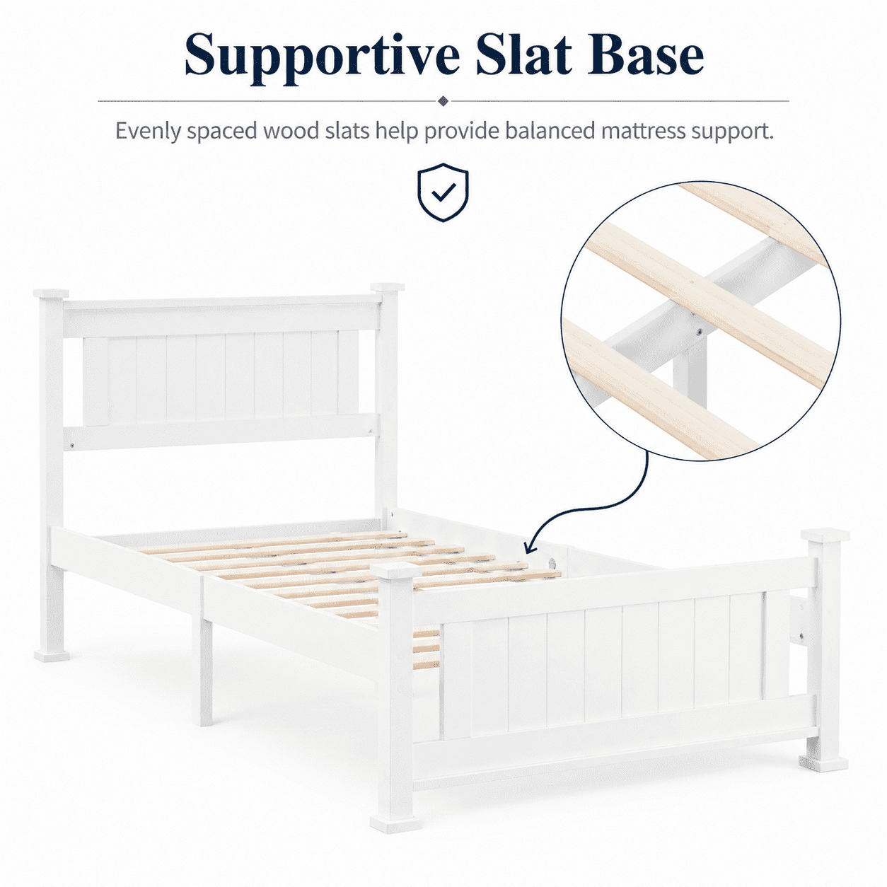 Ktaxon Twin Wood Platform Bed with Headboard, Teen Bed, White