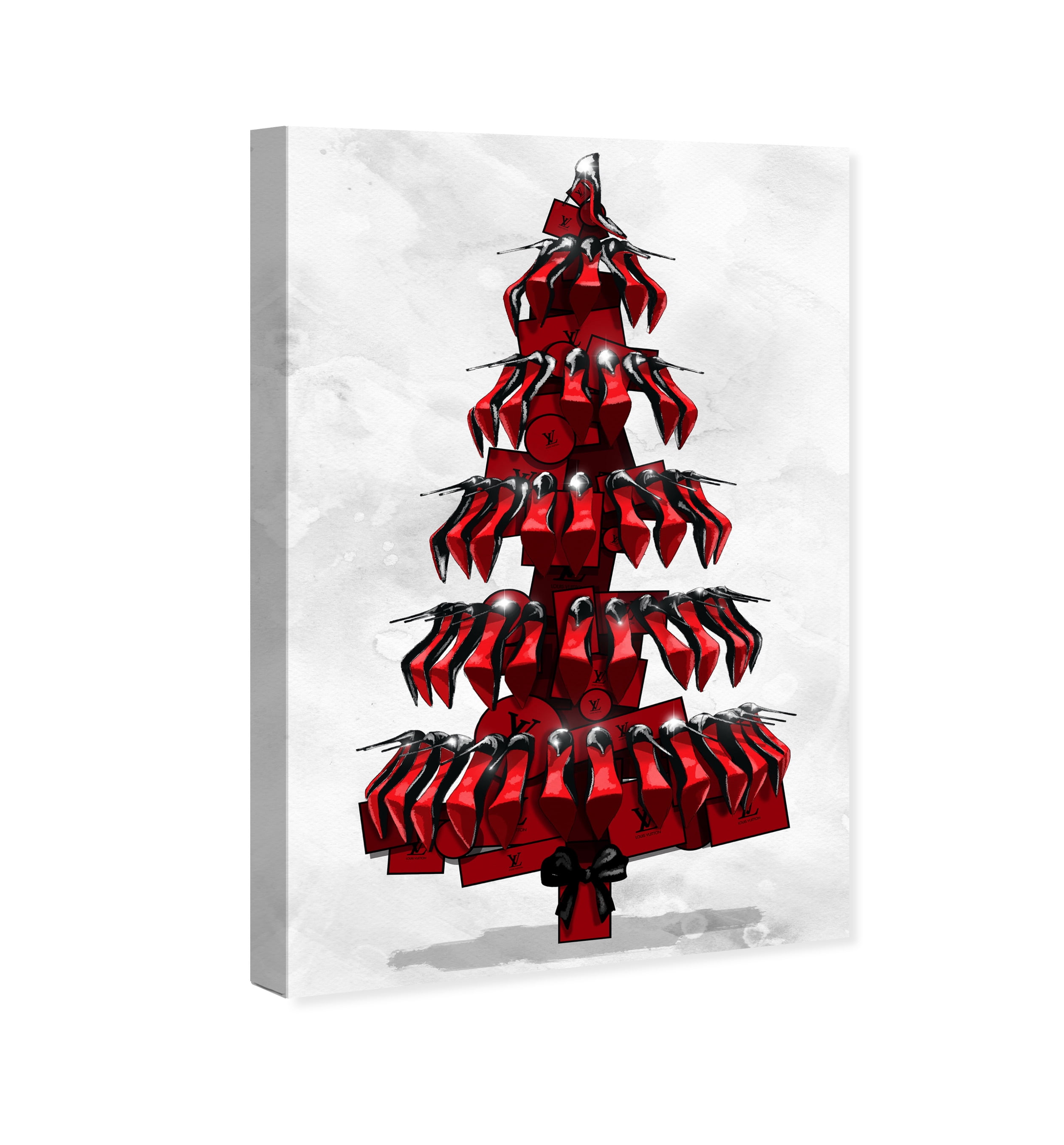 Wynwood Studio Holiday and Seasonal Wall Art Canvas Prints 'Shoe Tree Black' Christmas Home Décor - Black, Red, 24" x 36"