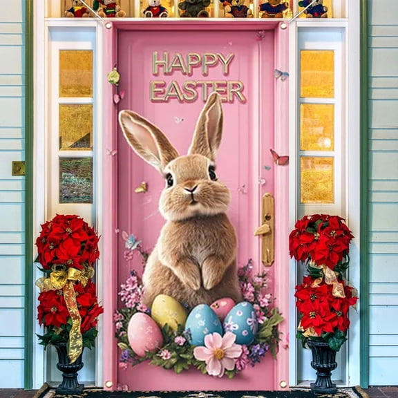 Tupukom Easter Decorations Door Cover 72x35 Inch Easter Eggs Bunny Door Banner Backdrop Photography Welcome Spring Outdoor Indoor Home Decors Supplies Party Decorations