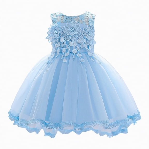 Gibobby Girls Dresses Sparkly Floral Party Puffy Short Sleeve Crew-Neck Dress With Glitter Embellishments Celebrations Comfortable Soft Breathable Cake Dress(3-6 Months,Sky Blue)