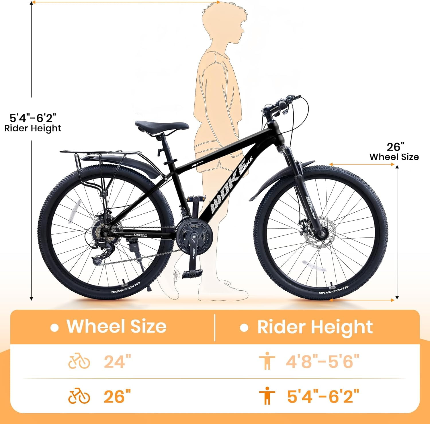 Akaber 26" Mountain Bike, Bicycles with 21-Speed Drivetrain, Suspension Fork, Dual Disc Brakes, Rear Rack