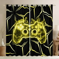 Manfei Futuristic Yellow Gamegame Blackout Curtains Set of 2 (52x84 Each), Psychedelic Honeycomb Window Curtains, Teens Kids Boys Curtains and Drapes, Living Room Curtains Decor