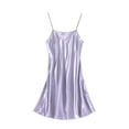 thumbnail image 3 of TEAJOPSUU Women's Silk Nightgown Satin Robe Chemise Set Lace Sleeveless Matching Sleepwear Solid Color Loungewear Purple, 3 of 4