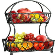 PERLEGEAR 2-Tier Fruit Basket Bowl Vegetable Organizer for Kitchen (Vintage Black)