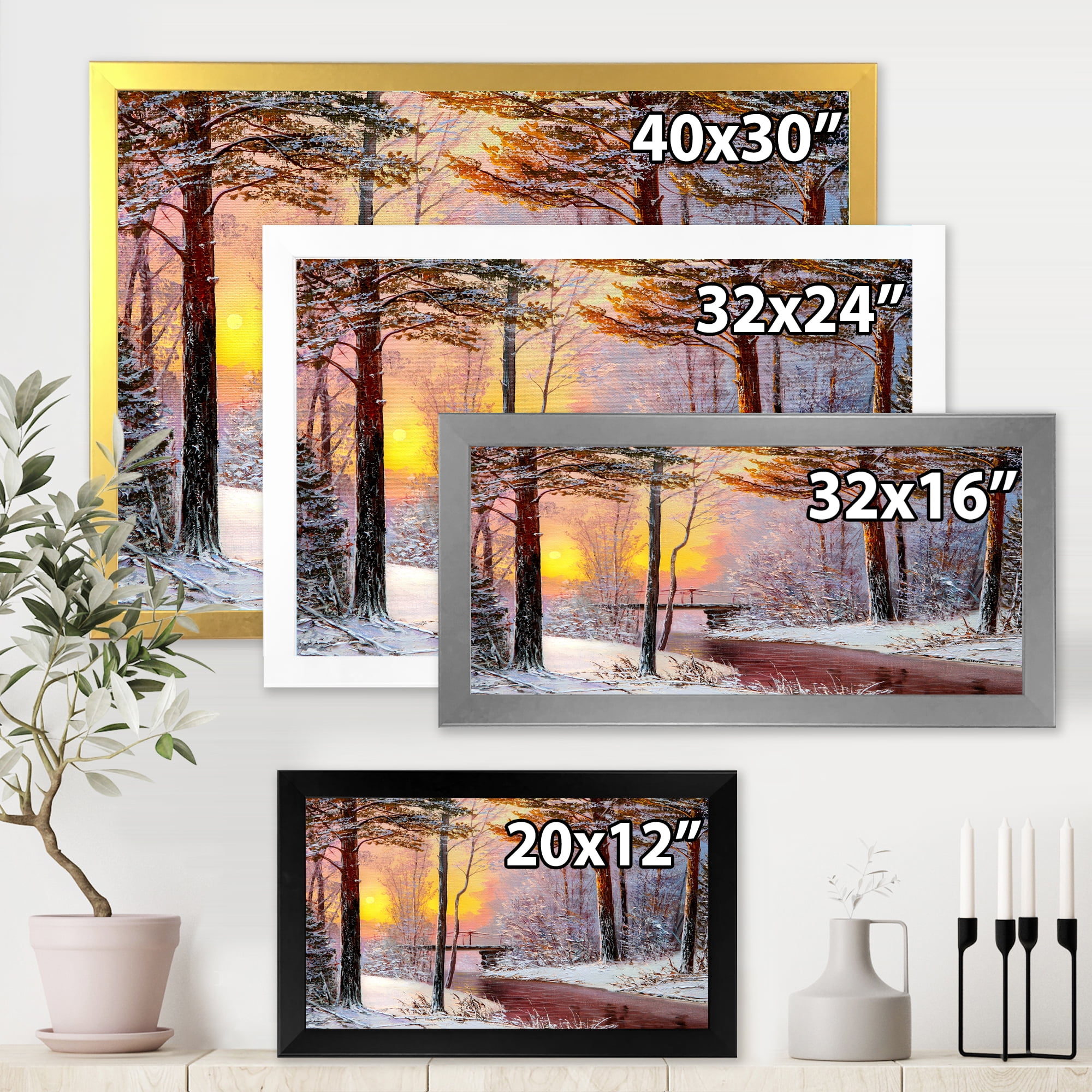 Designart 'Christmas Forest With Trees and River IV' Traditional Framed Art Print