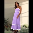 thumbnail image 4 of Vestido Fluido de Verano 2025 para Mujer, Informal, Sin Mangas, con Tirantes Finos y Volantes, para Playa, Color Taro XL, 4 of 6